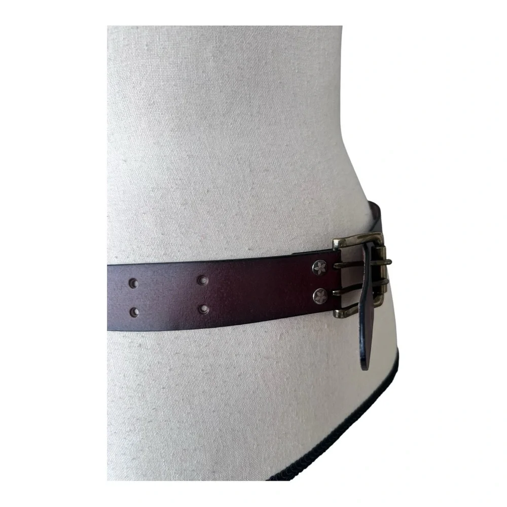 Vintage Deep Brown Bonded Top Genuine Leather Grommet Belt Size S